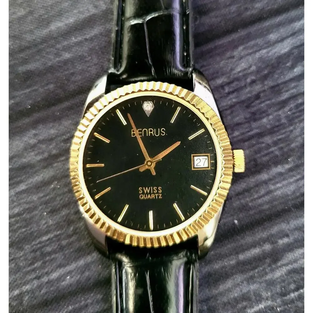 Rare Benrus Smoke Swiss Diamond President‎ Watch Fluted Bezel